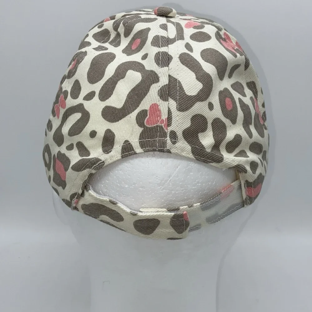 Disney Minnie Mouse Girl's Hat Leopard Print Corduroy Brim Theme Park Wear Cute!